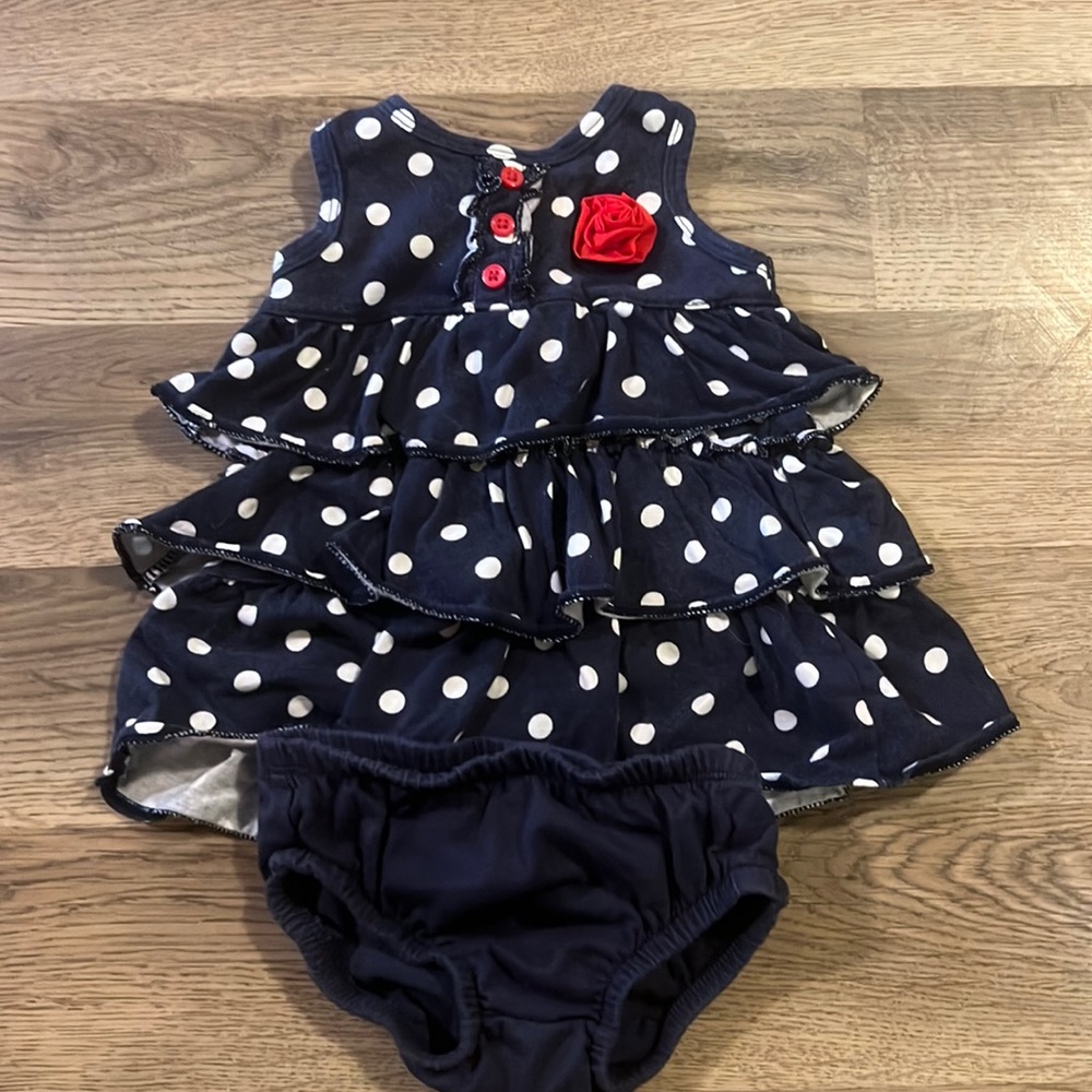 Carters Blue and White Polka Dot Dress with Diaper Cover Size 3 months